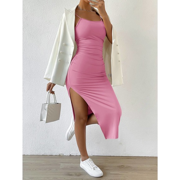 Twist Backless Split Thigh Cami midi Dress black - Picture 8 of 11